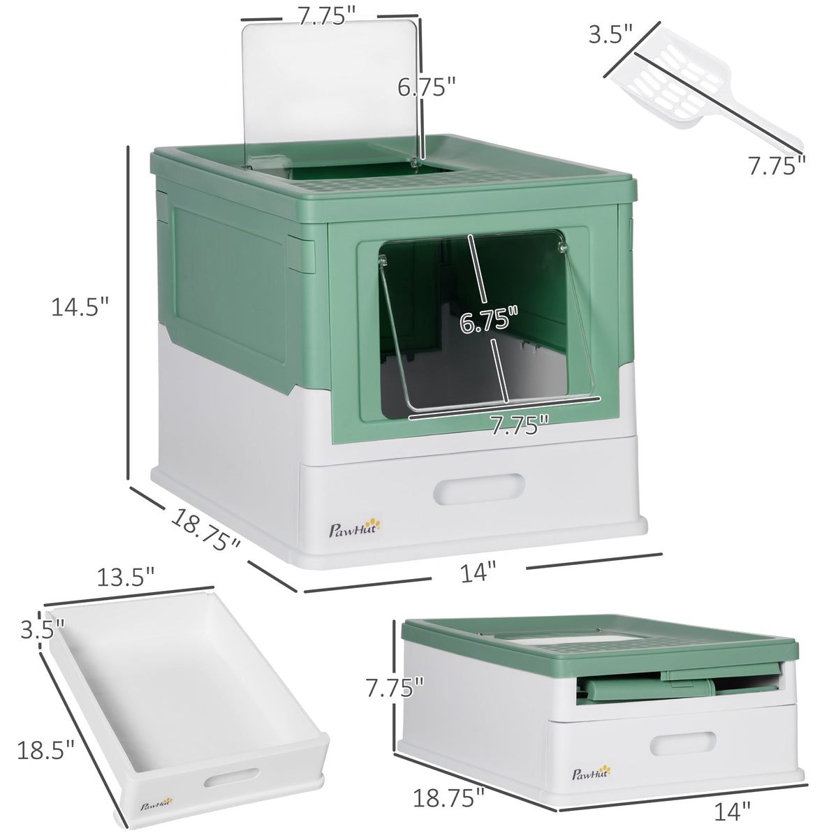 Fully Enclosed Cat Litter Box Portable Pet Toilet With Spoon Large