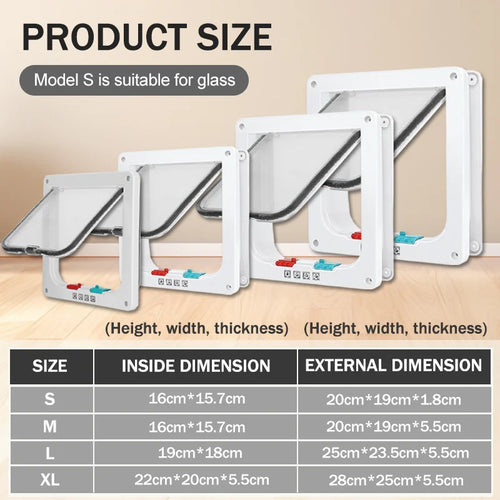 Four-Way Safety Lock Flip Door | Weatherproof PVC Pet Door for Cats