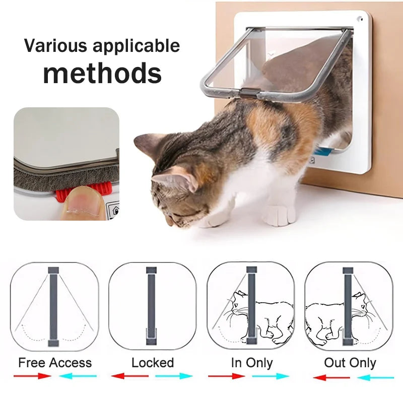 Four-Way Safety Lock Flip Door | Weatherproof PVC Pet Door for Cats
