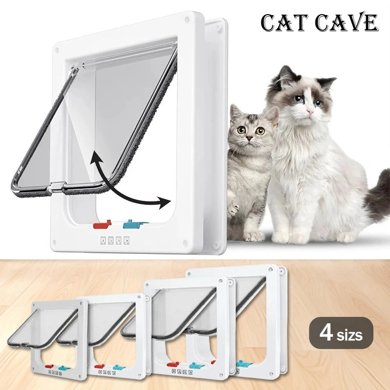 Four-Way Safety Lock Flip Door | Weatherproof PVC Pet Door for Cats