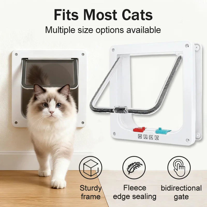 Four-Way Safety Lock Flip Door | Weatherproof PVC Pet Door for Cats
